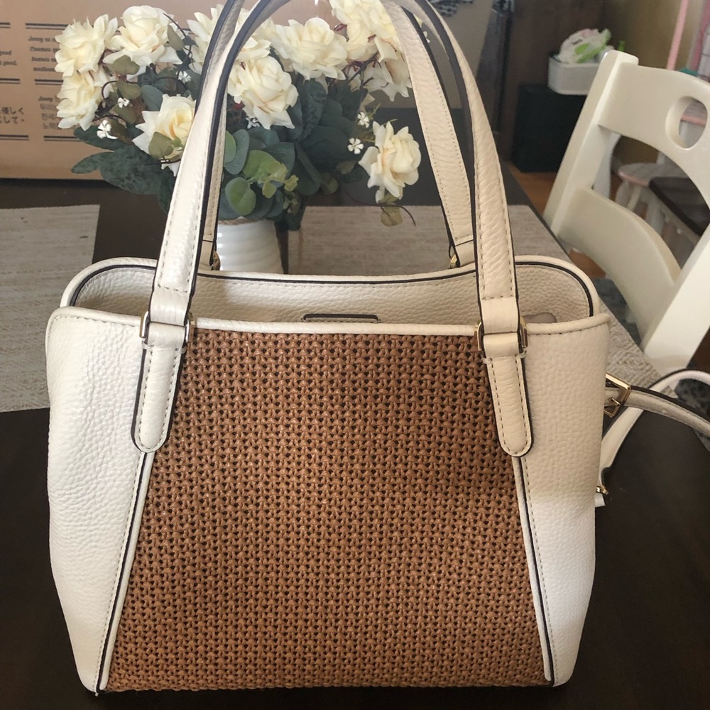 kate spade White and Tan Woven Straw Satchel - Picture 3 of 5